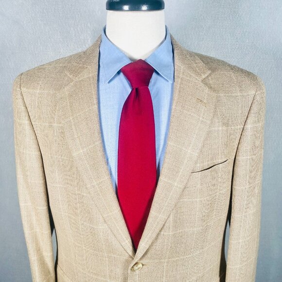 Haspel Blazer Mens 40S Beige Silk Wool Glen Plaid Sport Coat Jacket - Picture 1 of 13